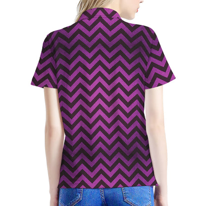 Purple And Black Chevron Pattern Print Women's Polo Shirt