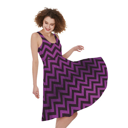 Purple And Black Chevron Pattern Print Women's Sleeveless Dress
