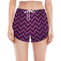 Purple And Black Chevron Pattern Print Women's Split Running Shorts