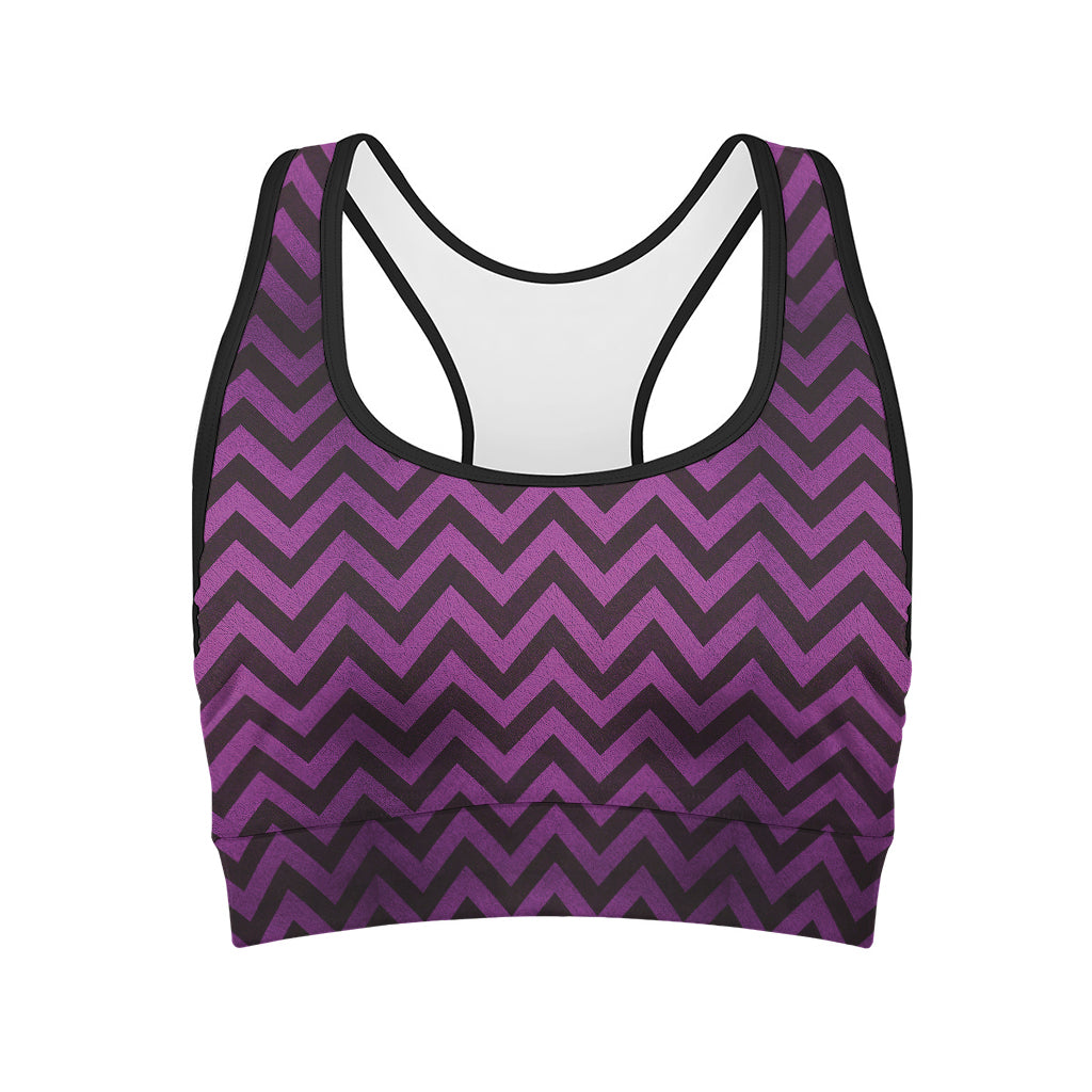 Purple And Black Chevron Pattern Print Women's Sports Bra
