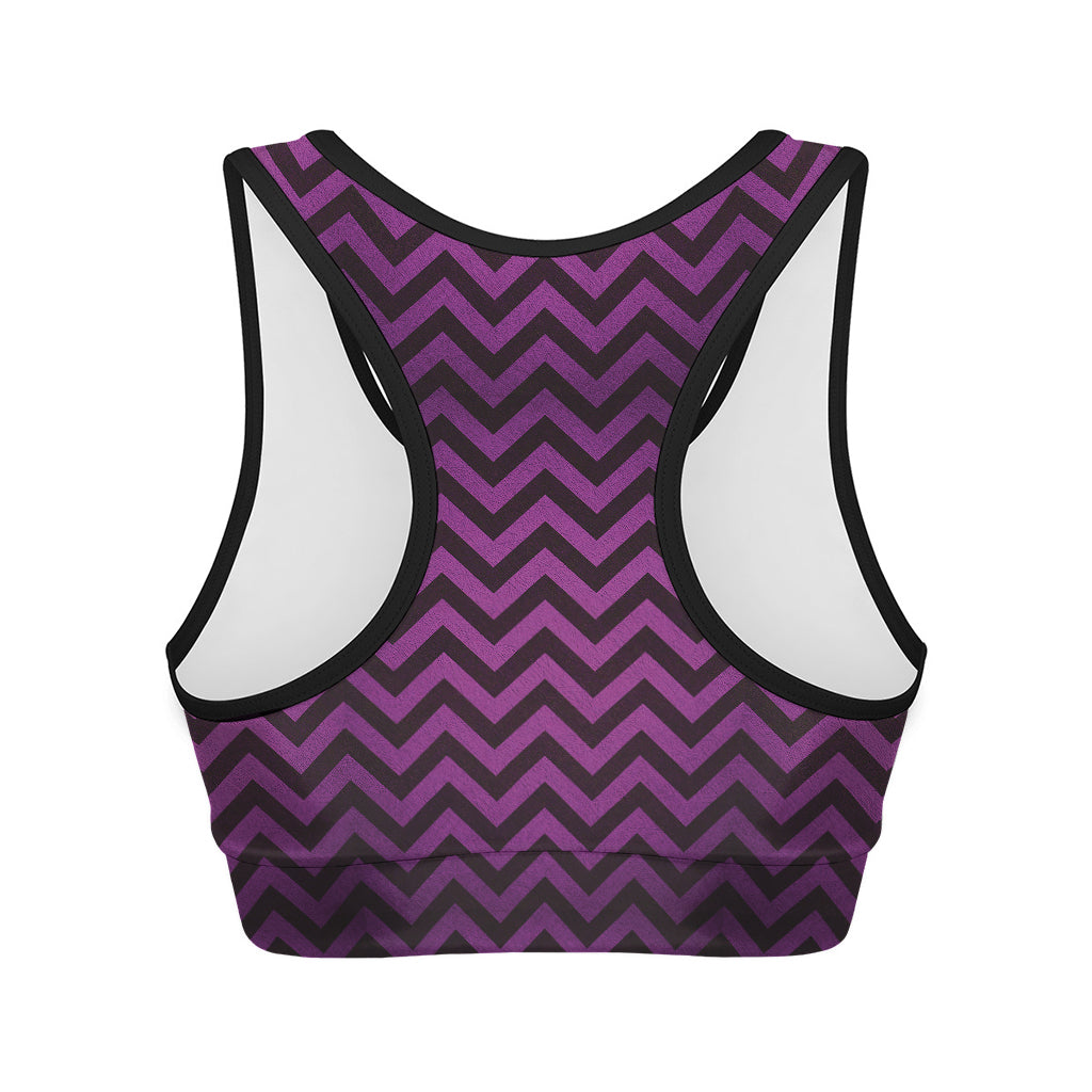 Purple And Black Chevron Pattern Print Women's Sports Bra