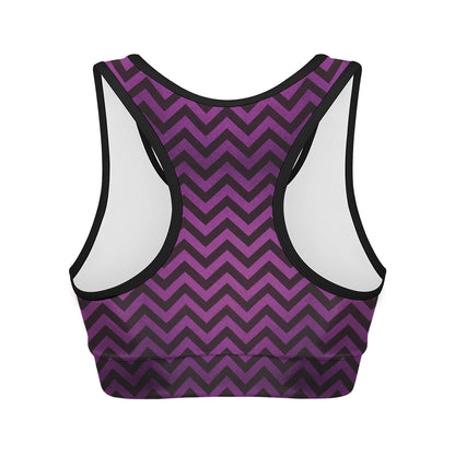 Purple And Black Chevron Pattern Print Women's Sports Bra