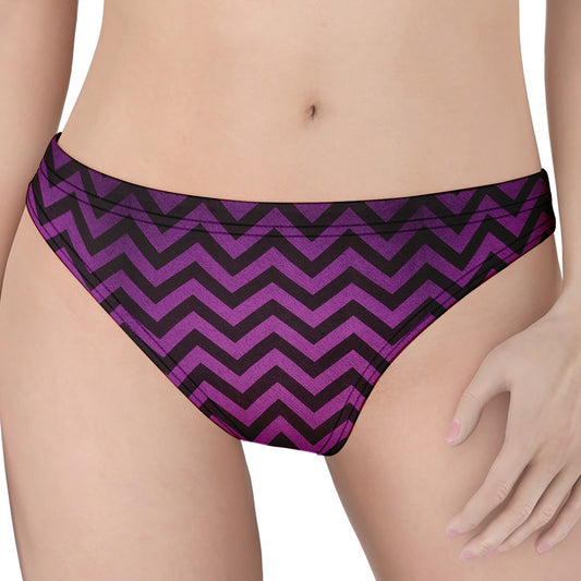 Purple And Black Chevron Pattern Print Women's Thong