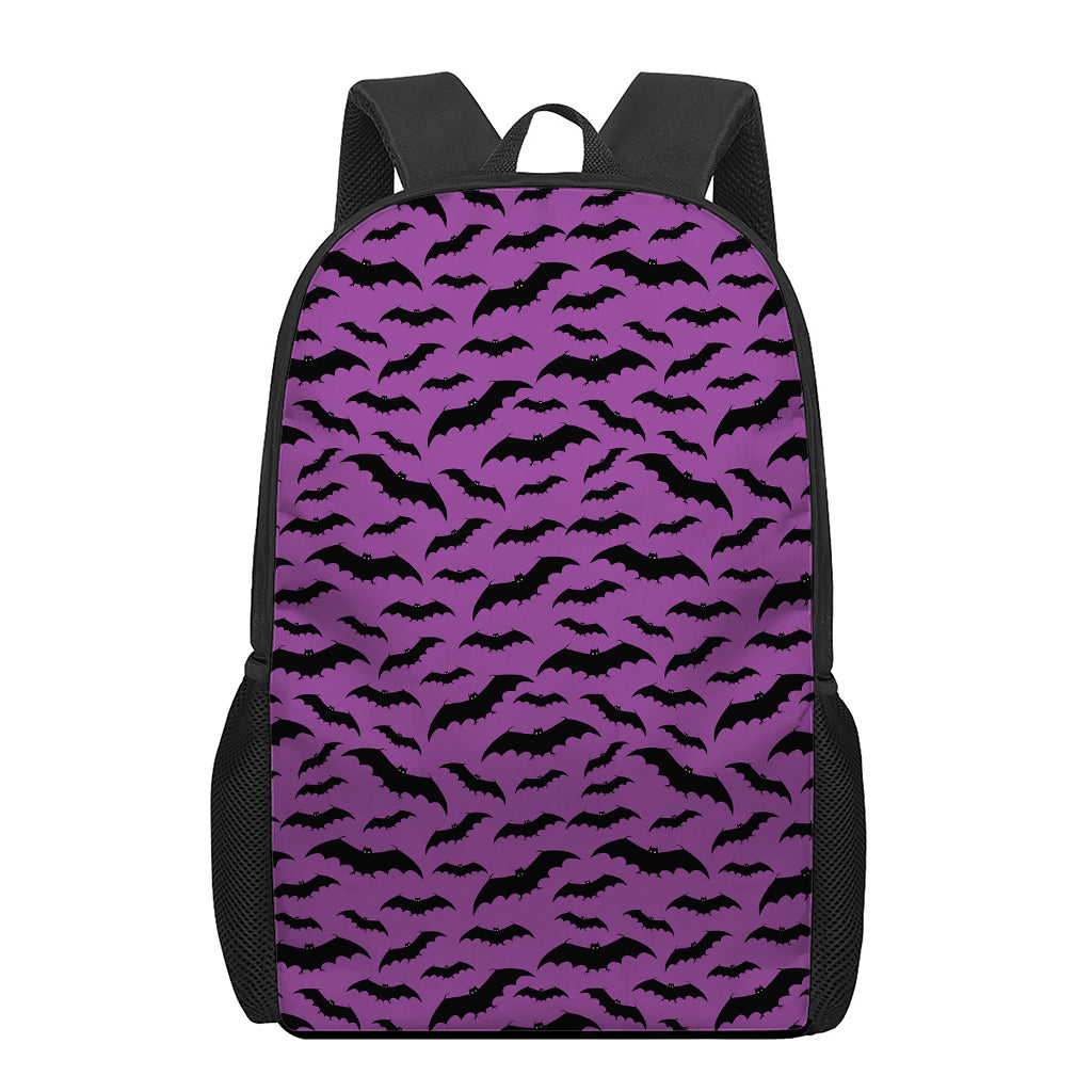 Purple And Black Halloween Bat Print 17 Inch Backpack
