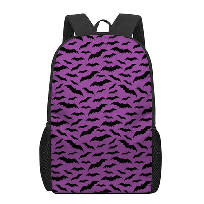 Purple And Black Halloween Bat Print 17 Inch Backpack