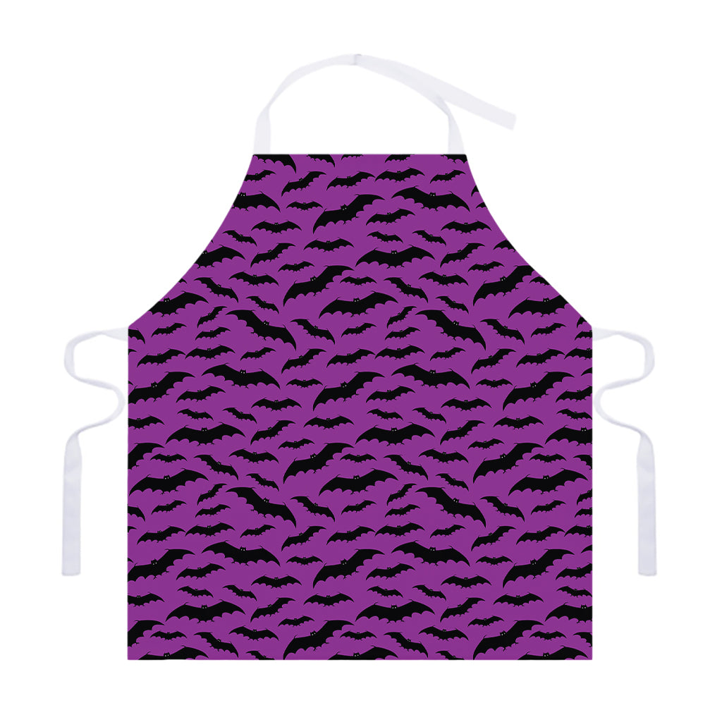 Purple And Black Halloween Bat Print Adjustable Apron