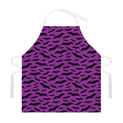 Purple And Black Halloween Bat Print Adjustable Apron