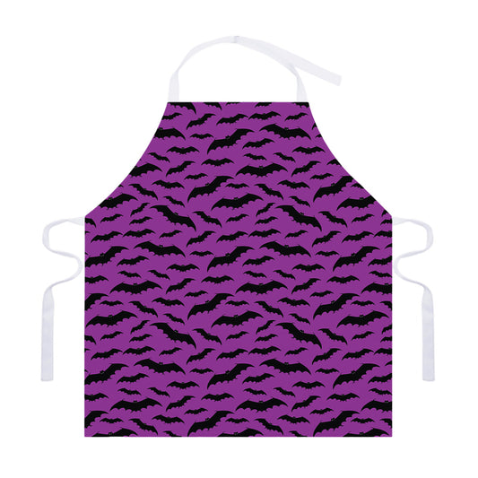 Purple And Black Halloween Bat Print Adjustable Apron