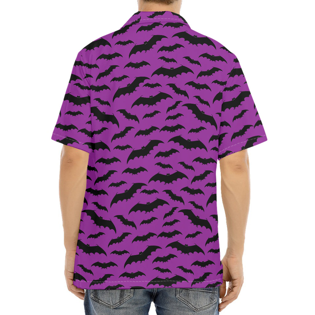 Purple And Black Halloween Bat Print Aloha Shirt