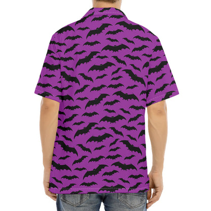 Purple And Black Halloween Bat Print Aloha Shirt