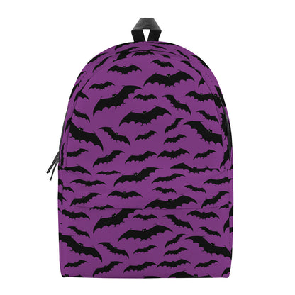 Purple And Black Halloween Bat Print Backpack