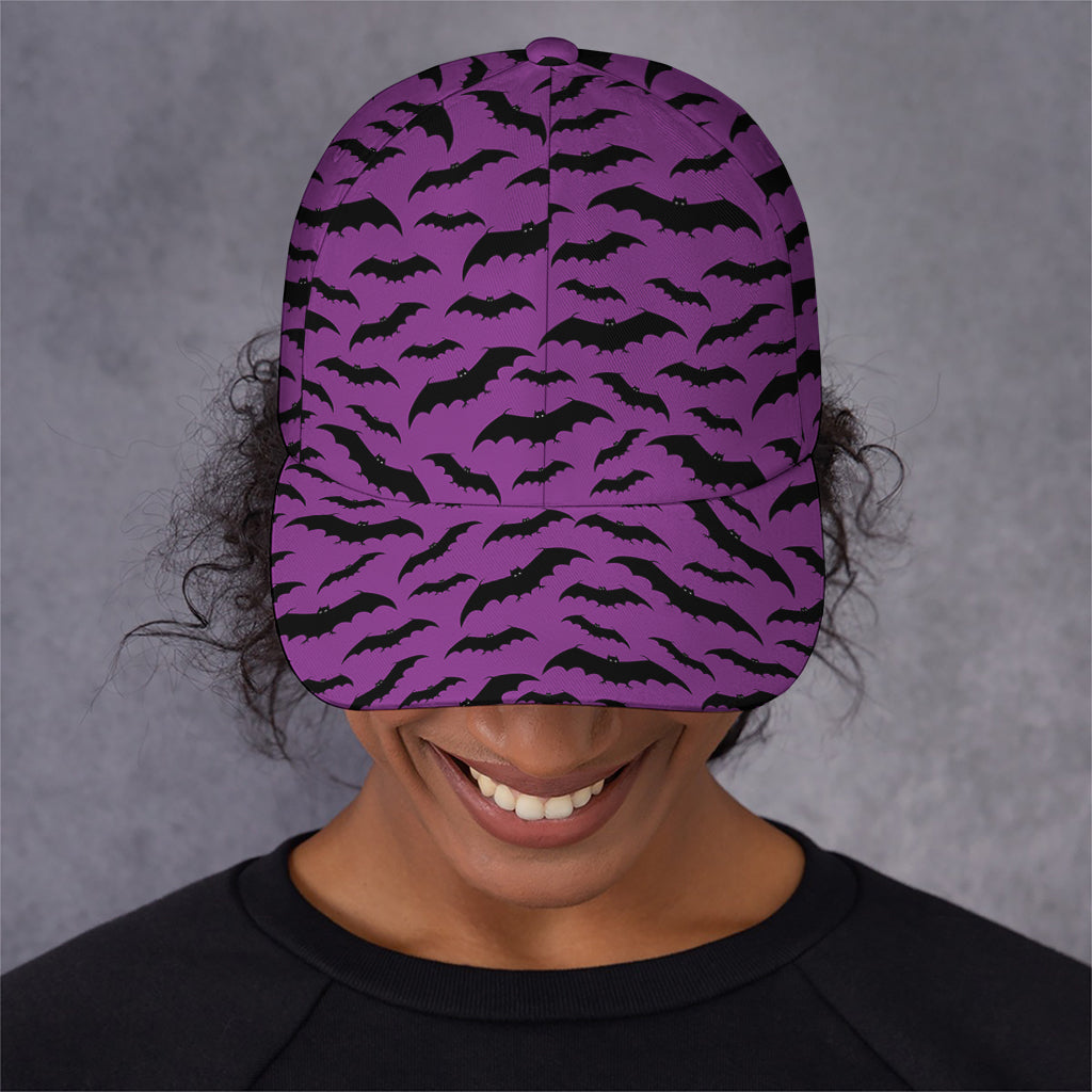 Purple And Black Halloween Bat Print Baseball Cap