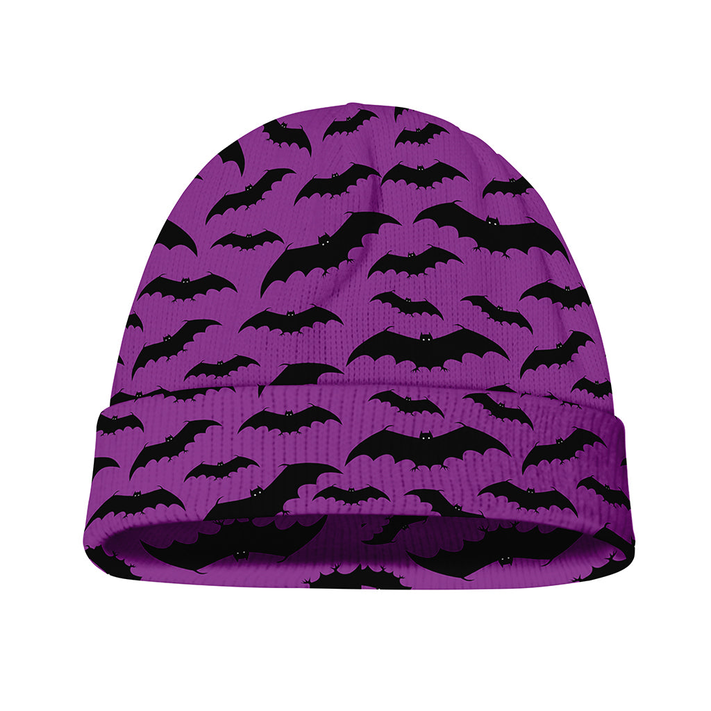 Purple And Black Halloween Bat Print Beanie
