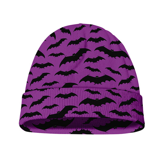 Purple And Black Halloween Bat Print Beanie