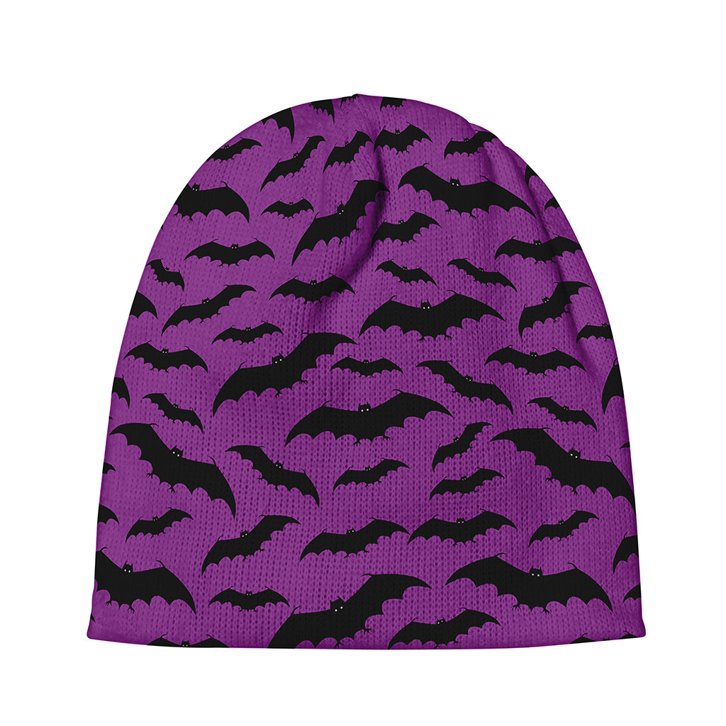 Purple And Black Halloween Bat Print Beanie