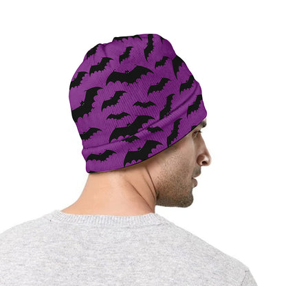 Purple And Black Halloween Bat Print Beanie