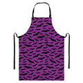 Purple And Black Halloween Bat Print Bib Apron With Pocket