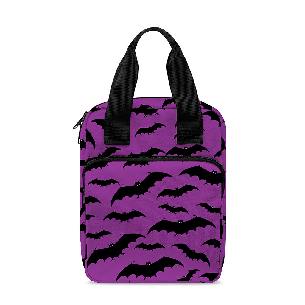 Purple And Black Halloween Bat Print Bible Tote Bag