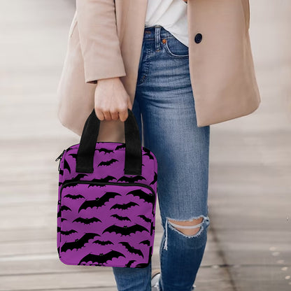 Purple And Black Halloween Bat Print Bible Tote Bag