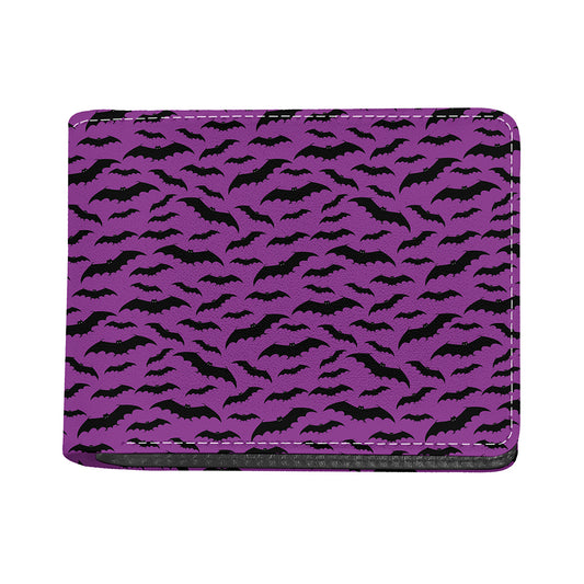 Purple And Black Halloween Bat Print Bifold Wallet