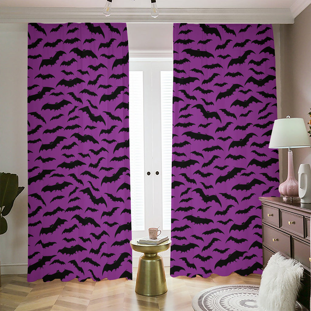 Purple And Black Halloween Bat Print Blackout Pencil Pleat Curtains