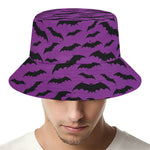 Purple And Black Halloween Bat Print Bucket Hat