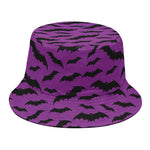 Purple And Black Halloween Bat Print Bucket Hat