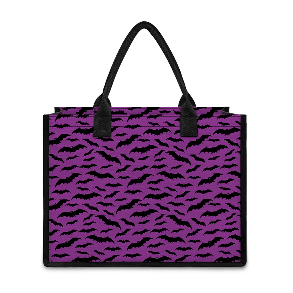 Purple And Black Halloween Bat Print Canvas Tote Bag