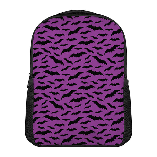 Purple And Black Halloween Bat Print Casual Backpack