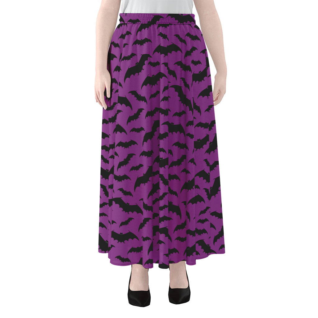 Purple And Black Halloween Bat Print Chiffon Maxi Skirt