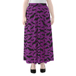 Purple And Black Halloween Bat Print Chiffon Maxi Skirt
