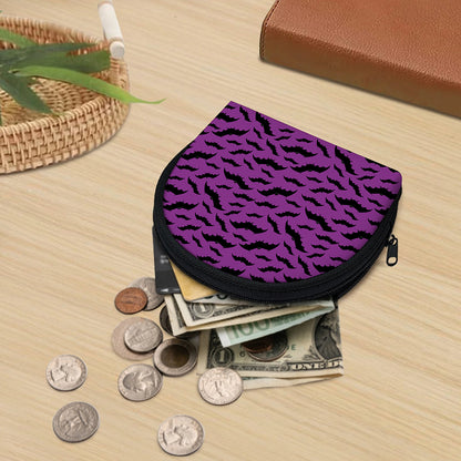 Purple And Black Halloween Bat Print Coin Purse