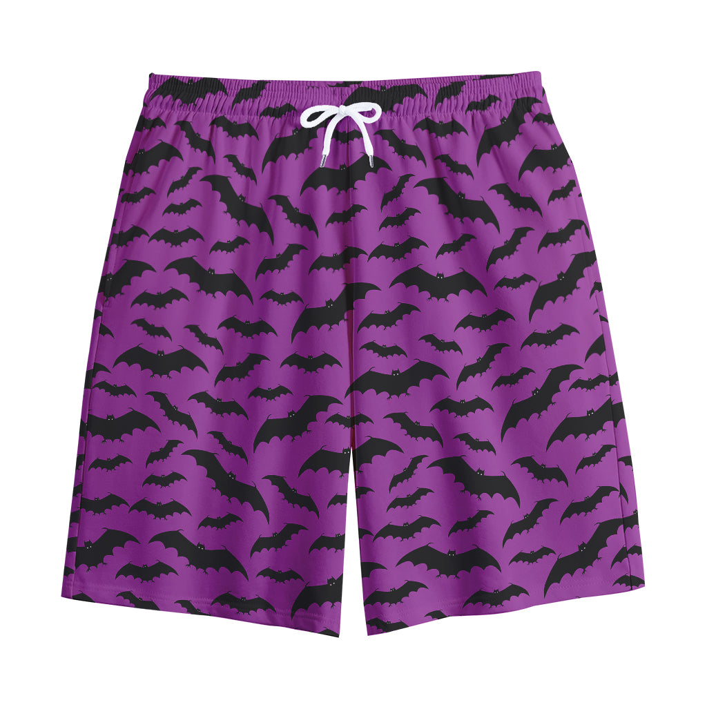 Purple And Black Halloween Bat Print Cotton Shorts