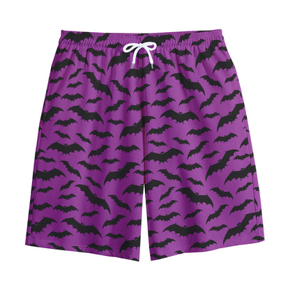 Purple And Black Halloween Bat Print Cotton Shorts