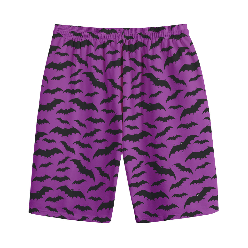 Purple And Black Halloween Bat Print Cotton Shorts