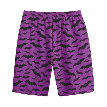 Purple And Black Halloween Bat Print Cotton Shorts