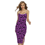 Purple And Black Halloween Bat Print Cross Back Cami Dress
