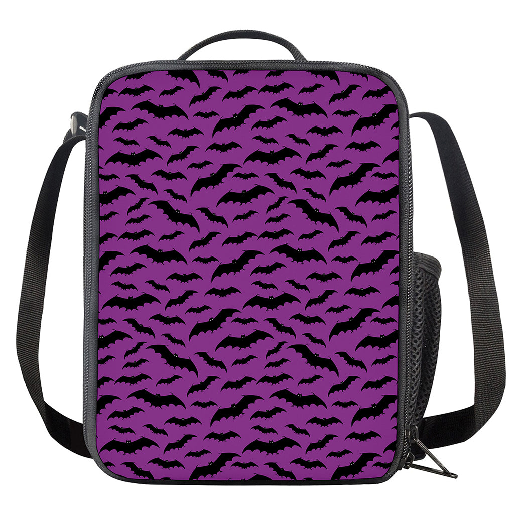 Purple And Black Halloween Bat Print Crossbody Lunch Bag