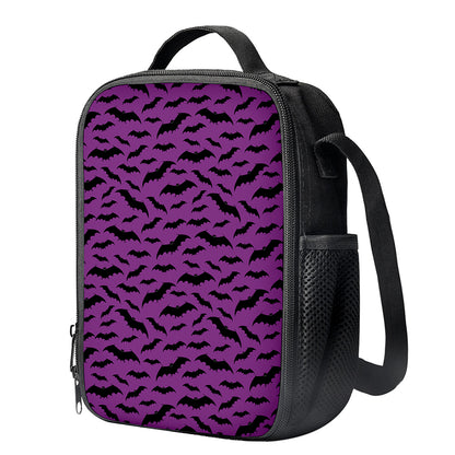 Purple And Black Halloween Bat Print Crossbody Lunch Bag