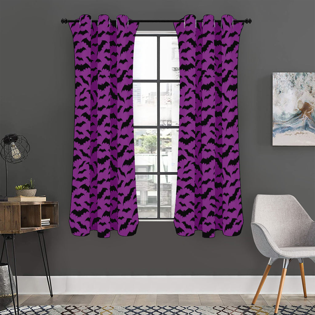 Purple And Black Halloween Bat Print Curtain