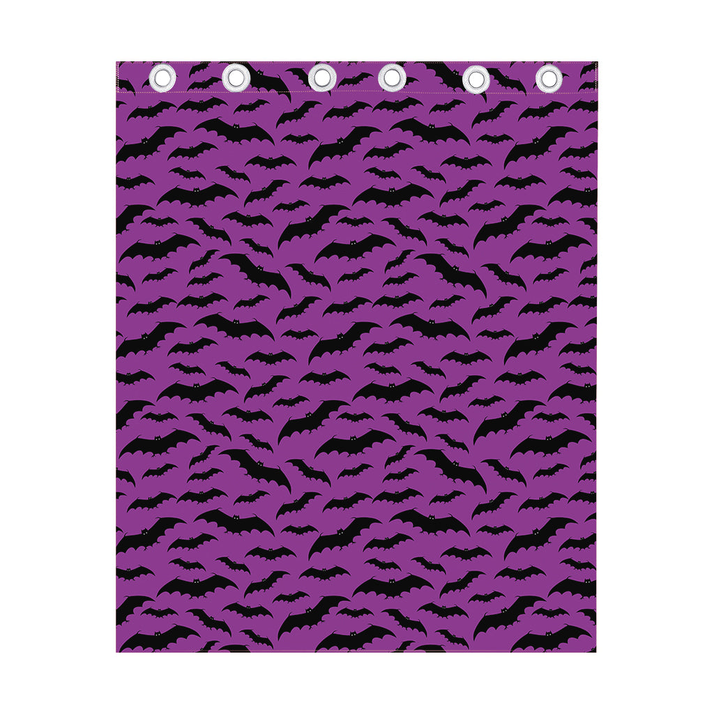 Purple And Black Halloween Bat Print Curtain