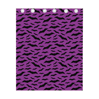 Purple And Black Halloween Bat Print Curtain