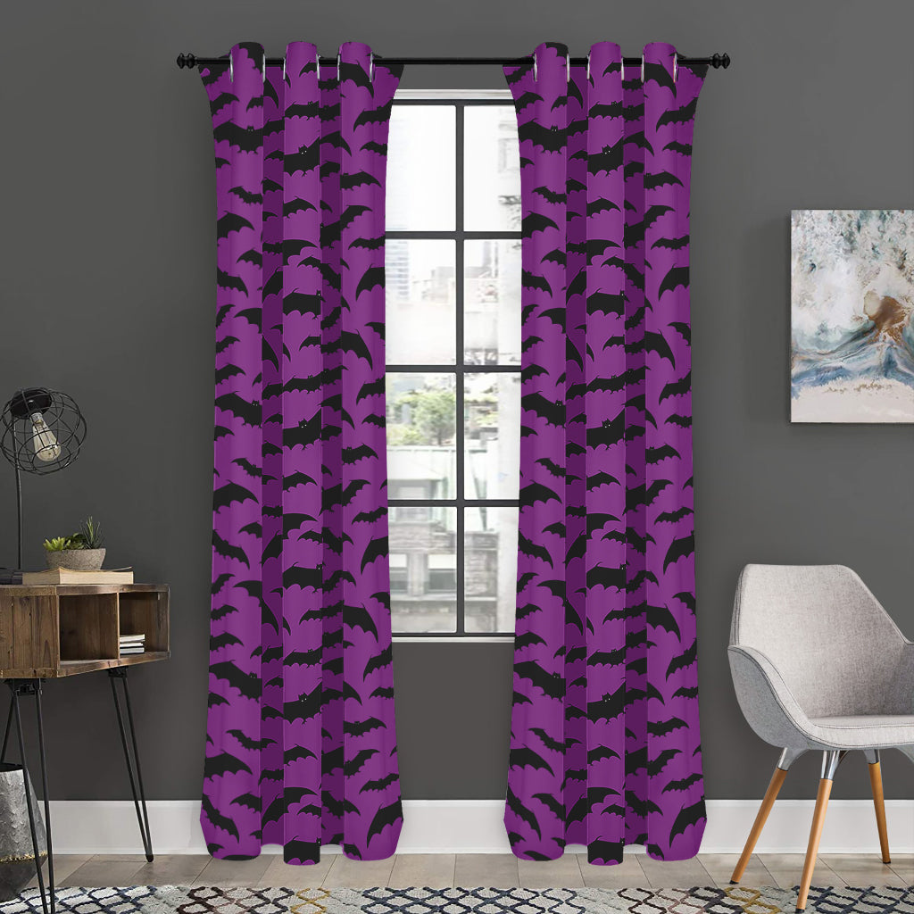 Purple And Black Halloween Bat Print Curtain