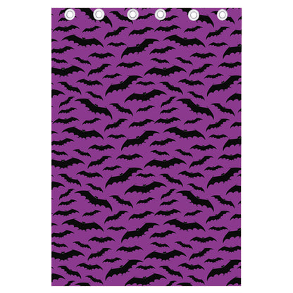 Purple And Black Halloween Bat Print Curtain