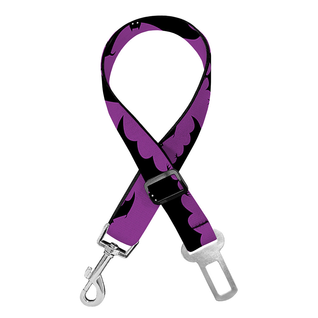 Purple And Black Halloween Bat Print Dog Seat Belt