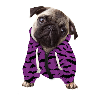 Purple And Black Halloween Bat Print Dog Zip Up Hoodie