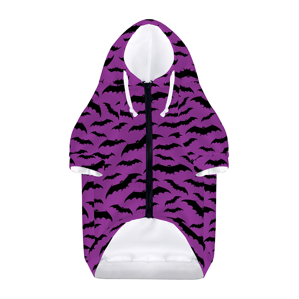 Purple And Black Halloween Bat Print Dog Zip Up Hoodie