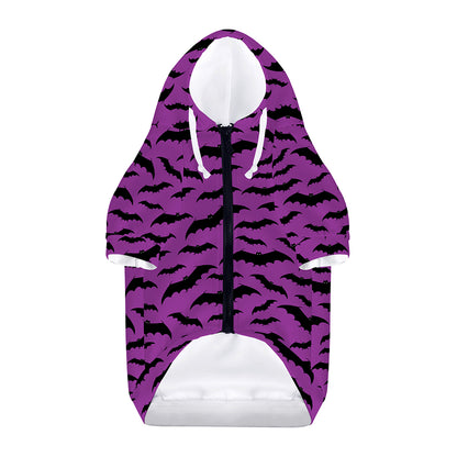 Purple And Black Halloween Bat Print Dog Zip Up Hoodie