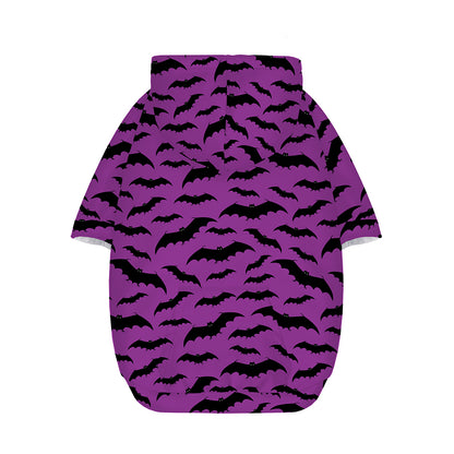Purple And Black Halloween Bat Print Dog Zip Up Hoodie
