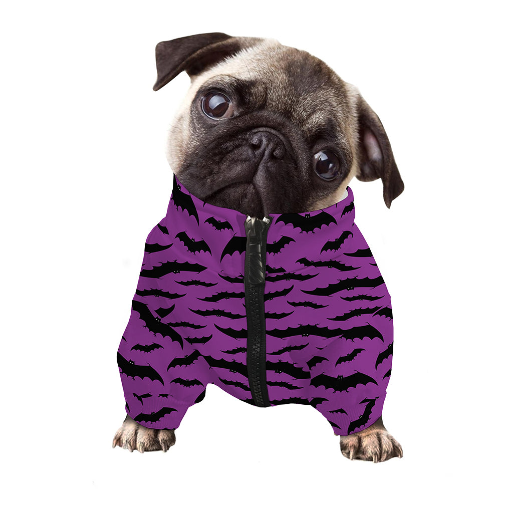 Purple And Black Halloween Bat Print Dog Zip Up Jacket